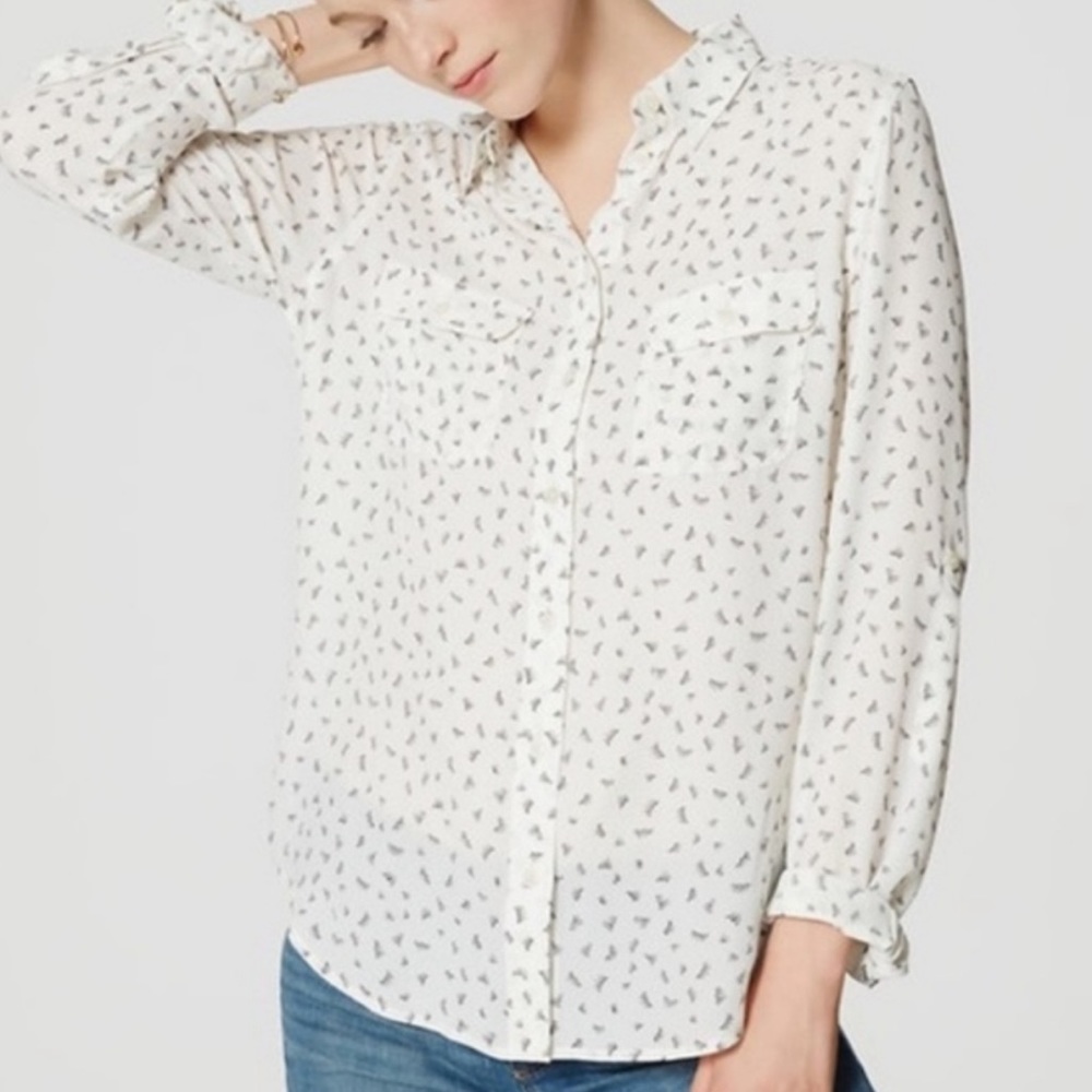 Loft Eyelash Print Button Down Blouse